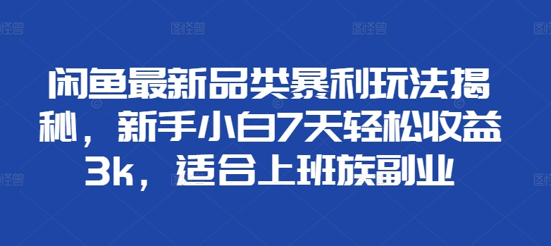 闲鱼最新品类暴利玩法揭秘，新手小白7天轻松赚3000+，适合上班族副业-万众网