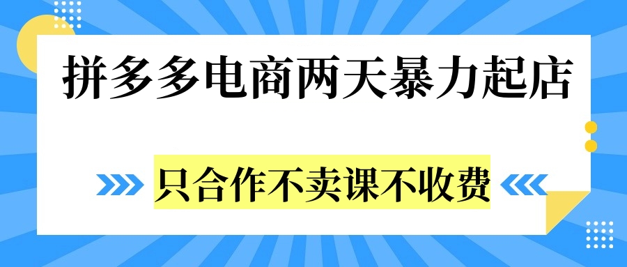 拼多多两天暴力起店，只合作不卖课不收费-万众网