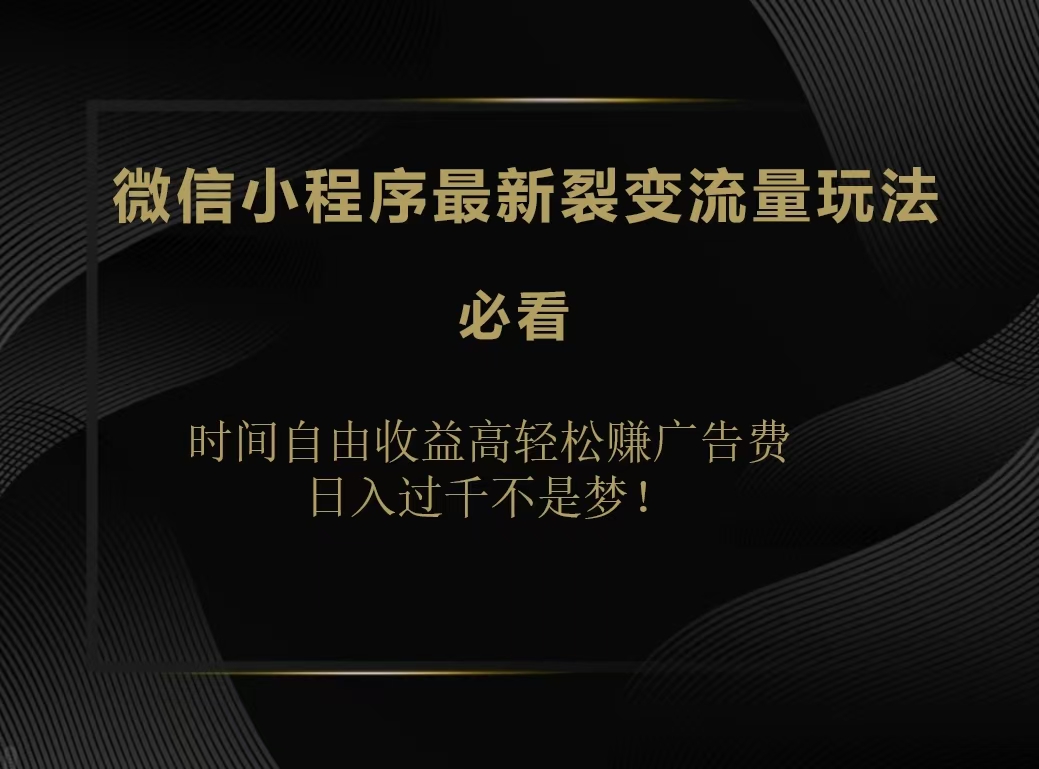 微信小程序最新裂变流量玩法，时间自由收益高轻松赚广告费，日入200-500+-万众网