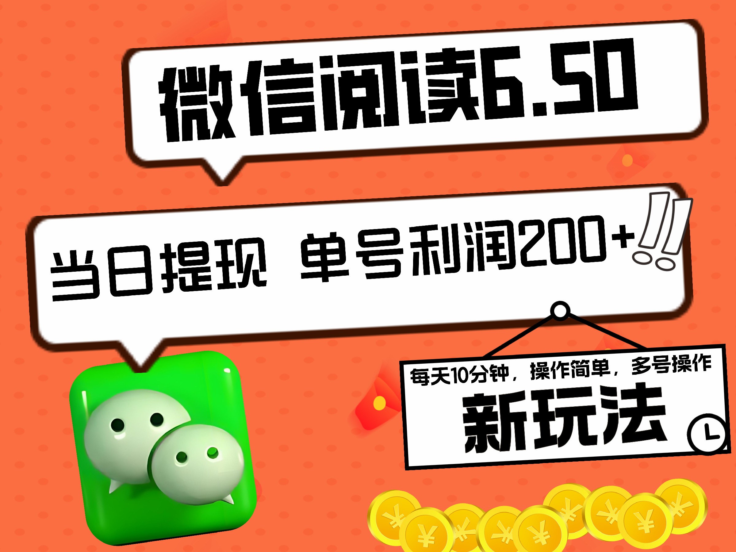 2024最新微信阅读6.50新玩法，5-10分钟 日利润200+，0成本当日提现，可矩阵多号操作-万众网