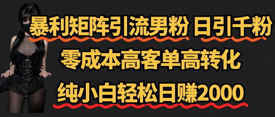 暴利矩阵引流男粉（日引千粉），零成本高客单高转化，纯小白轻松日赚2000+-万众网