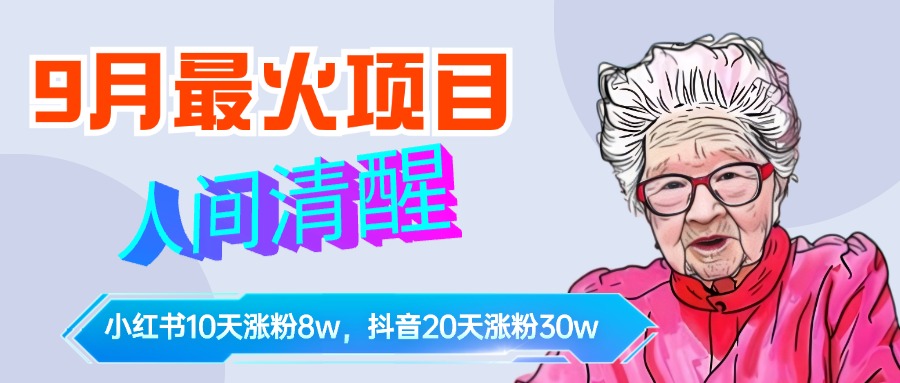 9月最火项目，人间清醒柒奶奶，10天小红薯涨粉8w+，单篇笔记报价1400.-万众网