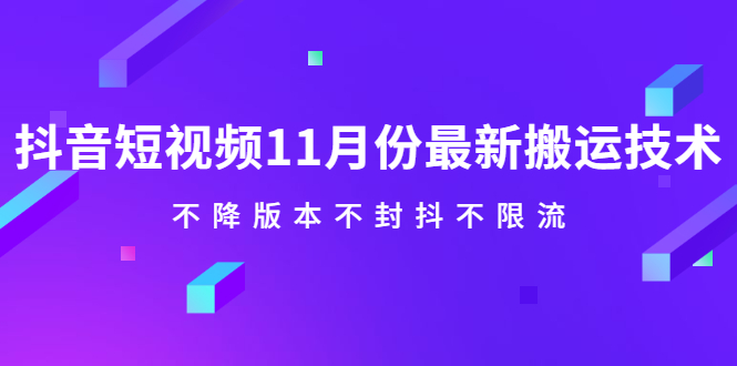 抖音短视频11月份最新搬运技术，不降版本不封抖不限流！【视频课程】-万众网