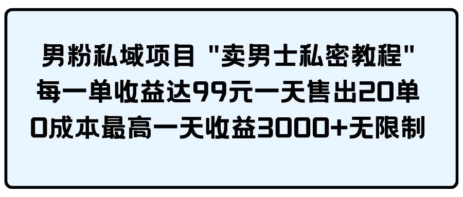 男粉私域项目 卖男士私密教程 每一单收益达99元一天售出20单-万众网