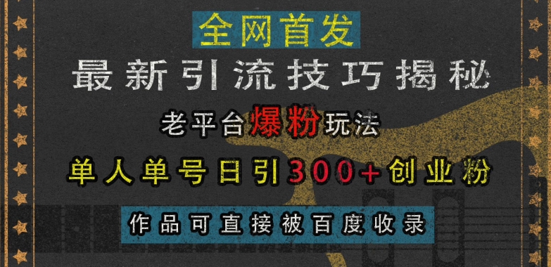 最新引流技巧揭秘，老平台爆粉玩法，单人单号日引300+创业粉，作品可直接被百度收录-万众网