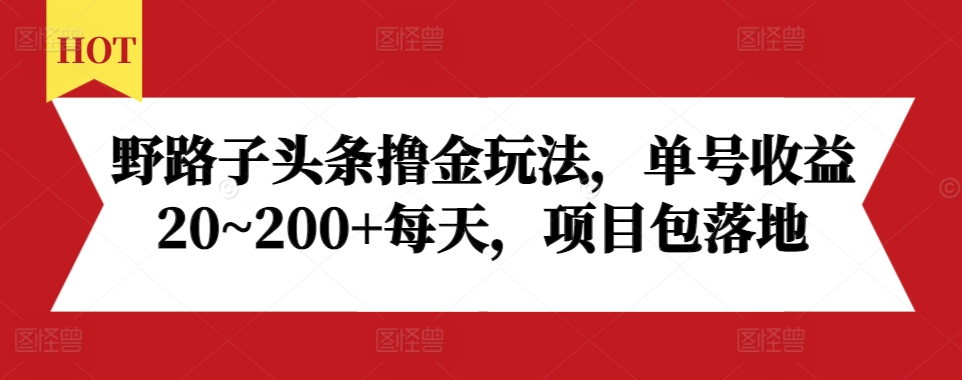 野路子头条撸金玩法，单号收益20~200+每天，项目包落地-万众网