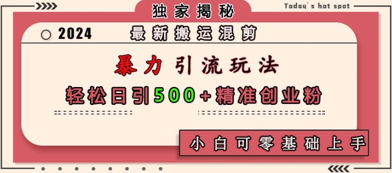 最新搬运混剪暴力引流玩法，轻松日引500+精准创业粉，小白可零基础上手-万众网