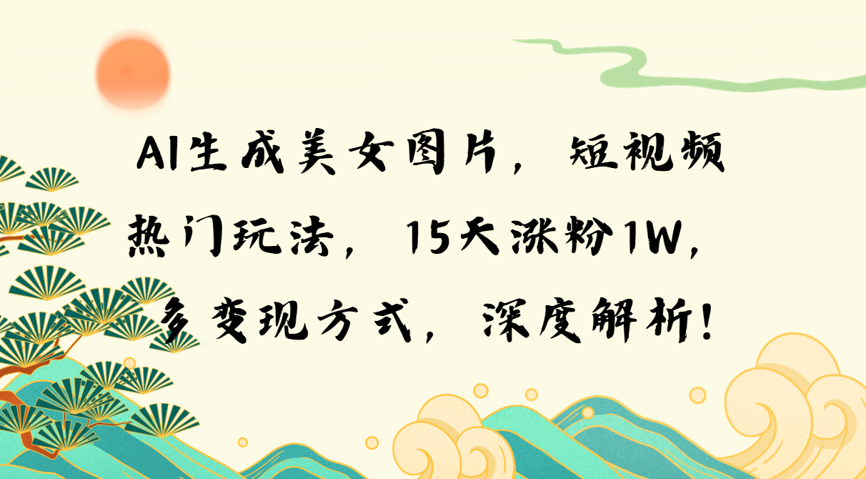 AI生成美女图片，短视频热门玩法，15天涨粉1W，多变现方式，深度解析!-万众网